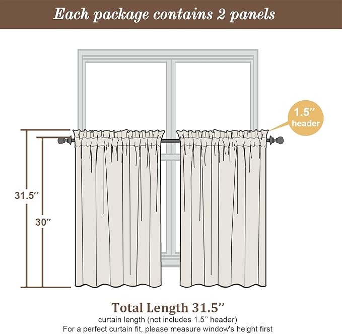 Chyhomenyc Blush Pink Sheer Curtains 30 inch Length 2 Panels, Light Filtering Voile Rod Pocket Short Window Curtians for Bathroom Living Room Farmhouse Small Windows, 42Wx30L inches