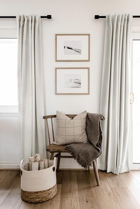 100% Blackout Shield Linen Blackout Curtains for Bedroom 90 Inches Long, Back Tab/Rod Pocket Living Room Drapes, Thermal Insulated Blackout Curtains 2 Panels Set, 50" W x 90" L, Beige