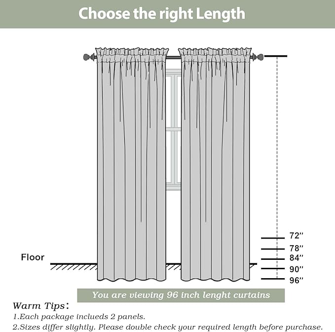 OWENIE Extra Long Sheer Curtains 96 inches Long for Bedroom Living Room, Soft Light Weight Airy Voile Sheer Curtains, Rod Pocket Light Filtering Solid Color Farmhouse Curtains, Each 42Wx96L inch