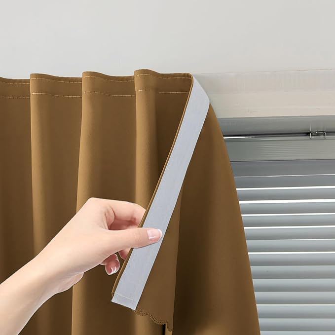 Self Adhesive Curtains, Stick Curtain Blackout Shades Window Cover Curtains for Living Room No Drilling, 47" W X 79" L, Brown, 1 Panel