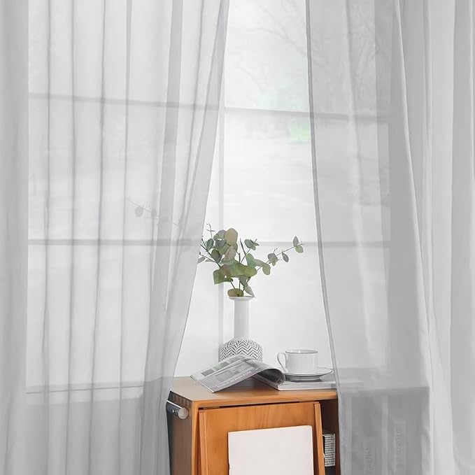 youleyar Solid Sheer Rod Pocket Curtain Voile Draperies 2 Panels White Beige Black Grey Ivory 52 Inch Width 84 Inch Long 1 Pair for Kitchen Bedroom Children Living Room Yard (Silver Grey,52Wｘ84L)