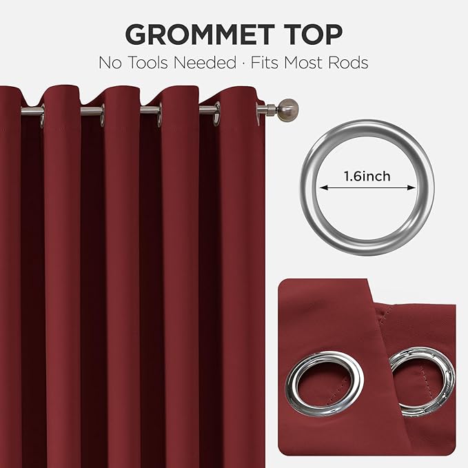 Joydeco Blackout Patio Sliding Door Curtains 84 Inches Long, Grommet Privacy Room Divider Curtains, Extra Wide Thermal Blackout Drapes for Bedroom Living Room (Burgundy Red, 100Wx84L, 1 Panel)