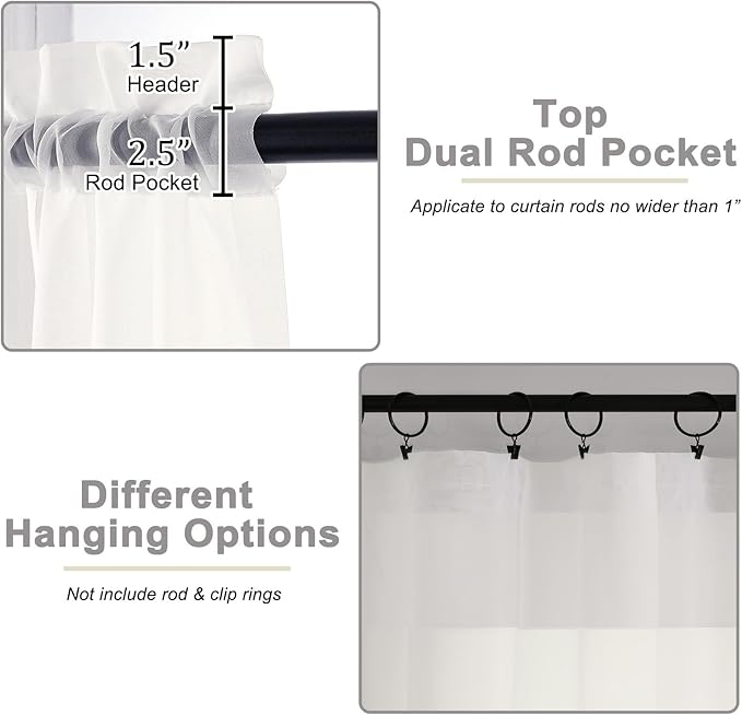 Extra Long Sheer Ivory Curtains for Bedroom Living Room 120 Inches Long 2 Panels Set, Solid Soft Light Filtering Rod Pocket Sheer Window Curtains, Ivory, Each 42" Wx120 L Inch