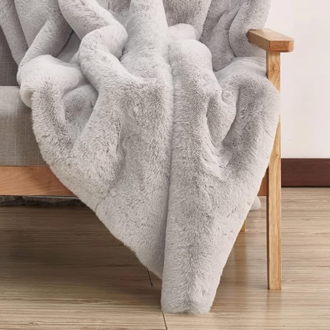 ORINOVA Grey Fluffy Rug Runners for Hallways Rabbit Fur Rugs for Living Room Washable Carpet Faux Sheepskin Rug Teen Room Nursery Decor Rectangle 2x6 Area Rug