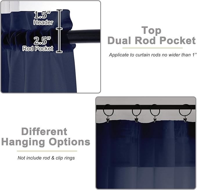 Sheer Navy Blue Curtains for Bedroom Living Room 63 Inch Length 2 Panels, Airy Soft Light Filtering Sheer Dining Room Curtains, Modern Rod Pocket Drapes, Navy Blue, Each 42" Wx63 L Inches