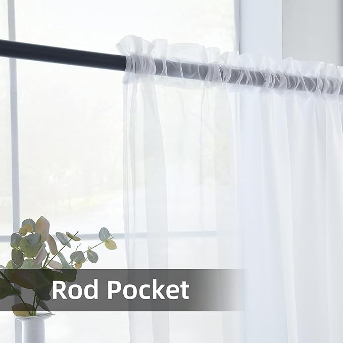 youleyar Solid Sheer Rod Pocket Curtain Voile Draperies 2 Panels White Beige Black Grey Coffee 42 Inch Width 84 Inch Long 1 Pair for Kitchen Bedroom Children Living Room Yard(White,42Wｘ84L)