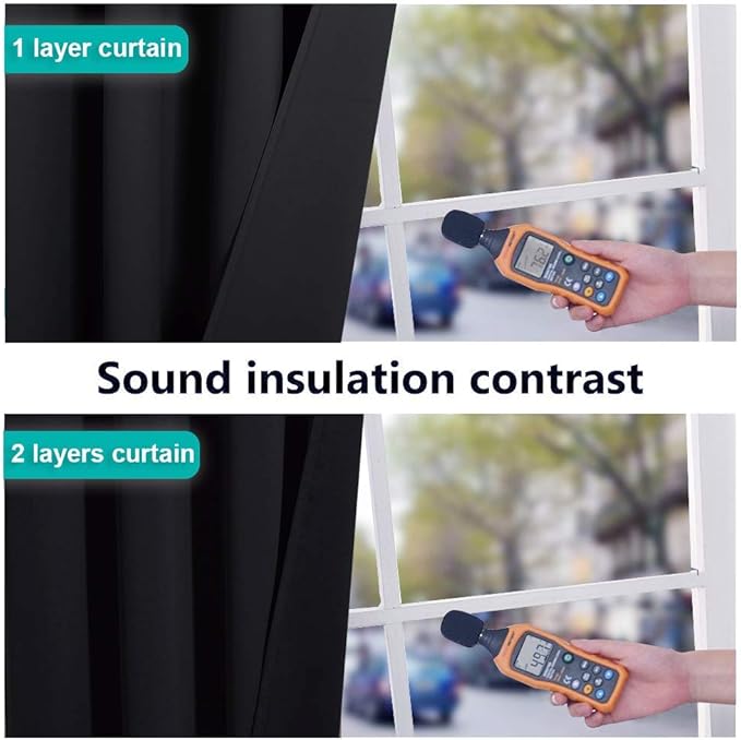 NICETOWN Extra Long Truly Blackout Drapes for Hall and Villa, 52-inch Width Each Panel, 120-inch Length, Black, 2 Pieces, 100% Blackout Window Curtain Panels with Black Lined for Night Shift Worker