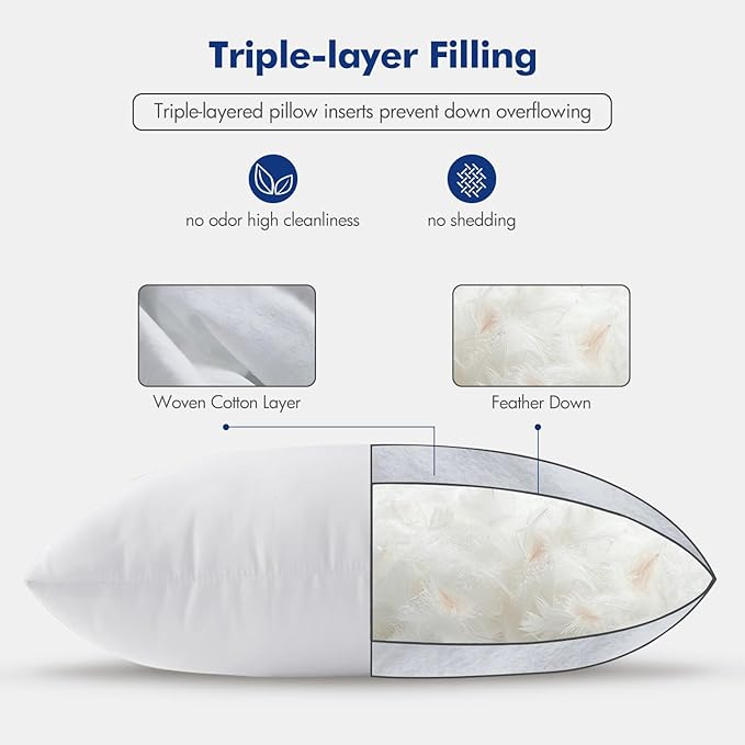 MIULEE Feather Pillow Insert 12x20, Decorative Down Throw Pillow Insert Fluffy Throw Pillow Cotton Fabric for Sofa Bed Couch