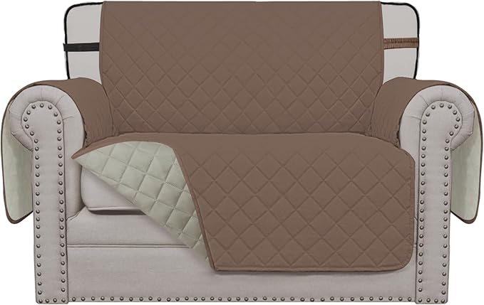 Easy-Going Reversible Chair Cover Washable Sofa Cover for Dogs Water Resistant Couch Slipcover Furniture Protector Cover with Adjustable Straps for Pets (Chair 30 in, Brown/Beige)