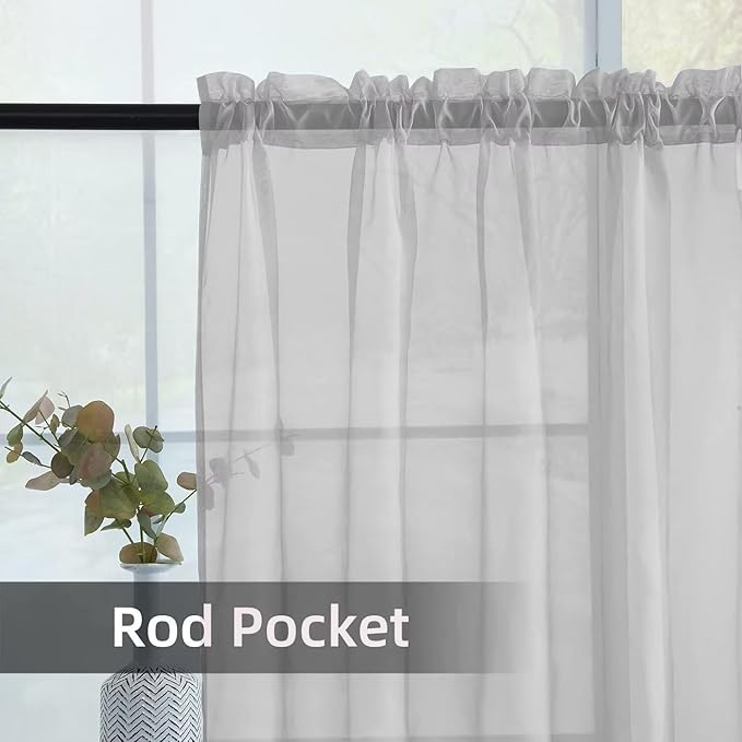 youleyar Solid Sheer Rod Pocket Curtain Voile Draperies 2 Panels White Beige Black Grey Ivory 52 Inch Width 63 Inch Long 1 Pair for Kitchen Bedroom Children Living Room Yard (Silver Grey,52Wｘ63L)