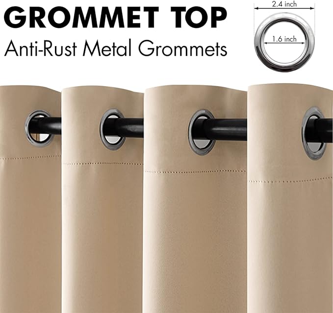 MIULEE Room Darkening Curtains Thermal Insulated Black Out Drapes Solid Window Treatment Long Grommet Light Blocking Blackout Curtain for Living Room Bedroom 2 Panels Set 52 x 84 inch Length Beige