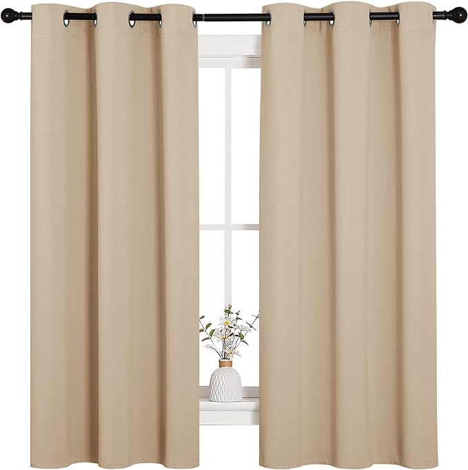 NICETOWN Thermal Insulated Grommet Room Darkening Curtains/Draperies/Panels for Bedroom (2 Panels, W42 x L63 inches, Biscotti Beige)
