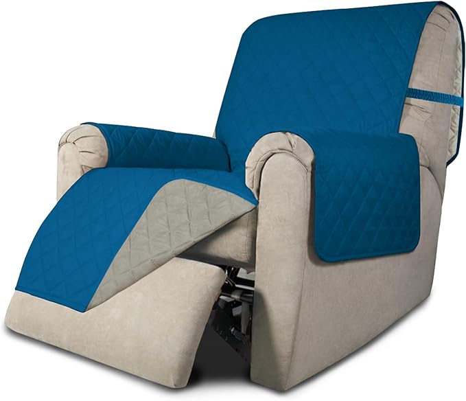 Easy-Going Recliner Chair Slipcover Reversible Sofa Cover Water Resistant Couch Cover Furniture Protector with Elastic Straps for Pets Dog (Recliner 22 inch, Peacock Blue/Beige)