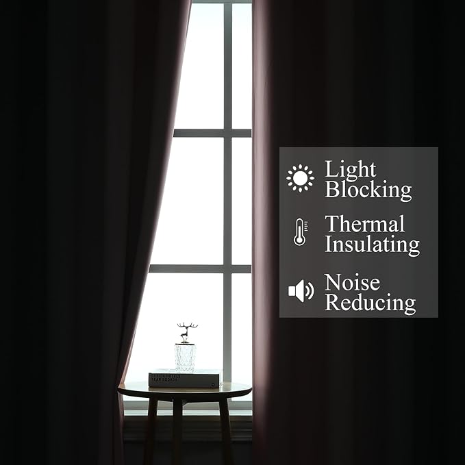 Estelar Textiler Pink and Grey Blackout Curtains 108 Inches Long, Thermal Insulated Drapes for Bedroom, Full Light Blocking Energy Saving Long Curtains for Living Room, 52Wx108L, 2 Panels