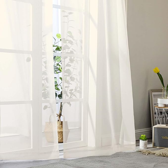 Cream Sheer Curtains for Bedroom Living Room 96 Inches Long 2 Panels, Modern Airy Soft Lightweight Rod Pocket Light Filtering Sheer Curtains Drapes, Cream, Each 42" Wx96 L Inch