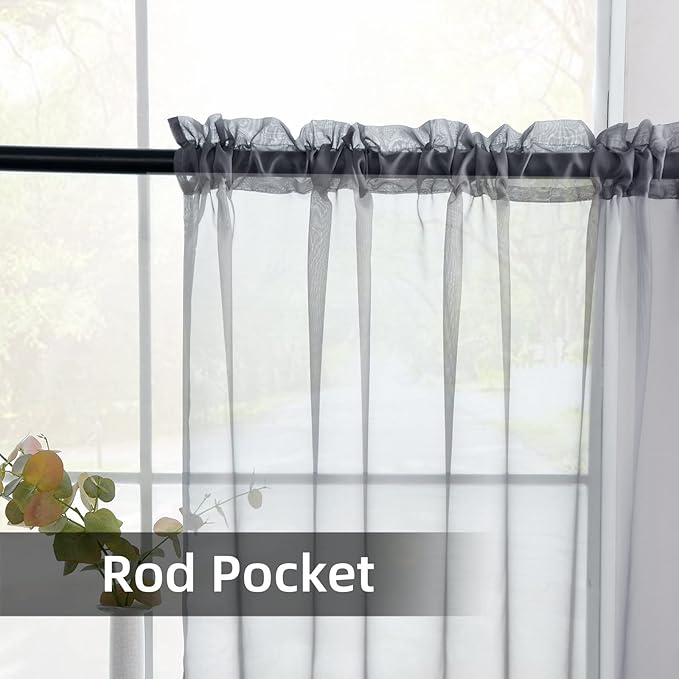 youleyar Solid Sheer Rod Pocket Curtain Voile Draperies 2 Panels White Beige Black Grey Coffee 52 Inch Width 108 Inch Long 1 Pair for Kitchen Bedroom Children Living Room Yard(Grey,52Wｘ108L)