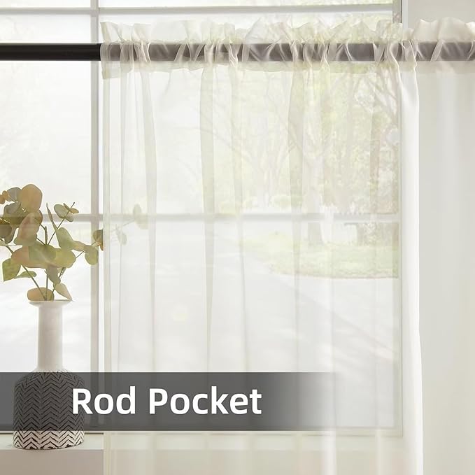 youleyar Solid Sheer Rod Pocket Curtain Voile Draperies 4 Panels Ivory Beige Black Grey Coffee 52 Inch Width 72 Inch Long 1 Pair for Kitchen Bedroom Children Living Room Yard(Ivory,52Wｘ72L)