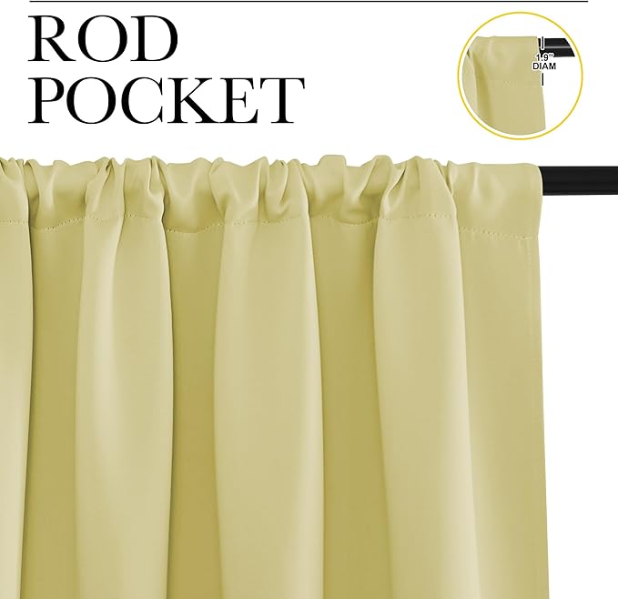 NICETOWN Kitchen Curtains, Short Blackout Curtains & Drapes, Paler Yellow, 34 in x 45 in (W x L), Set of 2, Thermal Insulated Rod Pocket Window Treatment Draperies for Nursery