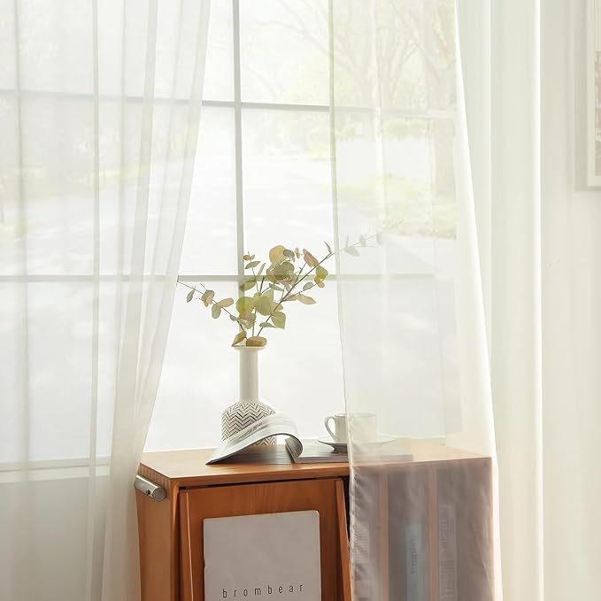 youleyar Solid Sheer Rod Pocket Curtain Voile Draperies 2 Panels Ivory Beige Black Grey Coffee 60 Inch Width 63 Inch Long 1 Pair for Kitchen Bedroom Children Living Room Yard(Ivory,60Wｘ63L)