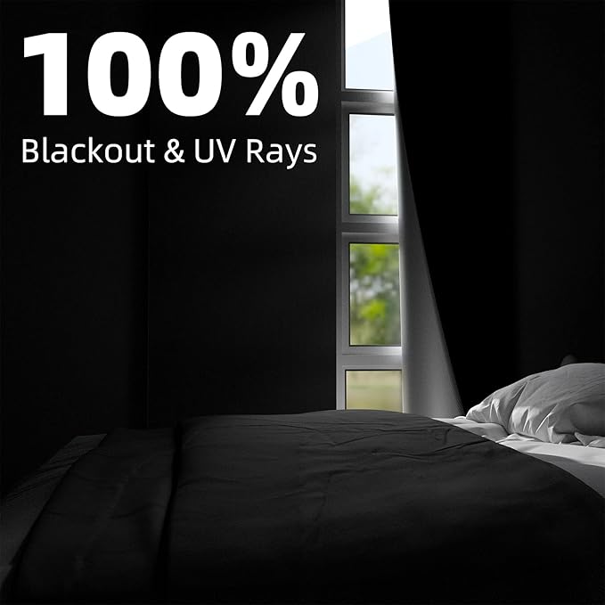 NIGHTON Portable Blackout Curtains 40"×59", Strong Hook and Loop Tape Strips with Adhesive, Cuttable Blackout Window Cover, 100% Black Out Material Blinds for Baby Nursery or Travel - Black