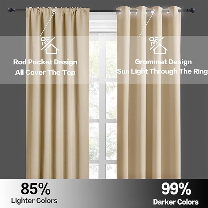 RYB HOME Short Biscotti Beige Curtains for Small Bedroom Window, Insulating UV Blocking Drapes for Kitchen Cafe Basement Garage, Privacy Tiers for Bathroom Window, Width 42 by Length 36, Set of 2