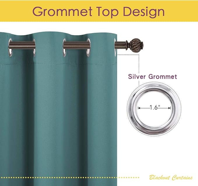 NICETOWN Blackout Curtains & Drapes for Bedroom, Sea Teal, W34 x L40, Set of 2, Triple Weave Grommet Top Thermal Insulated Light Blocking Panels for Bathroom/Living Room