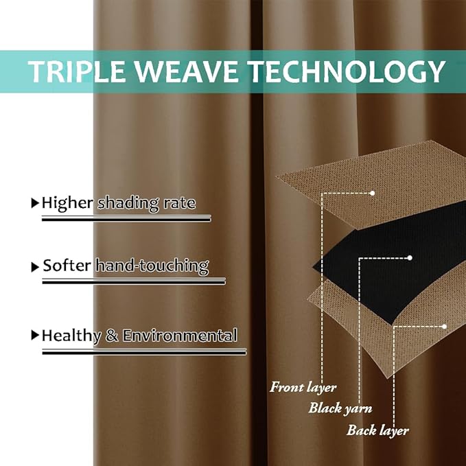 NICETOWN Full Shade Curtain Panels, 62 x 84 inch, Gold Brown, Pair of Energy Smart & Noise Blocking Out Blackout Drapes for Dining Room Window, Thermal Insulated Guest Room Lined Window Dressing