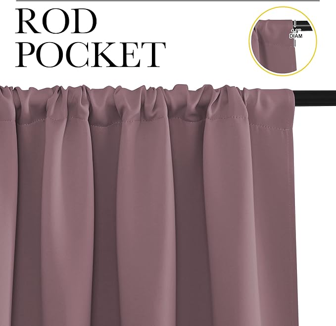 NICETOWN Blackout Curtains for Living Curtains, Room Darkening Curtains & Drapes for Kids Bedroom, Home Decoration Draperies (Dry Rose, 52" x 63", 2 PCs)