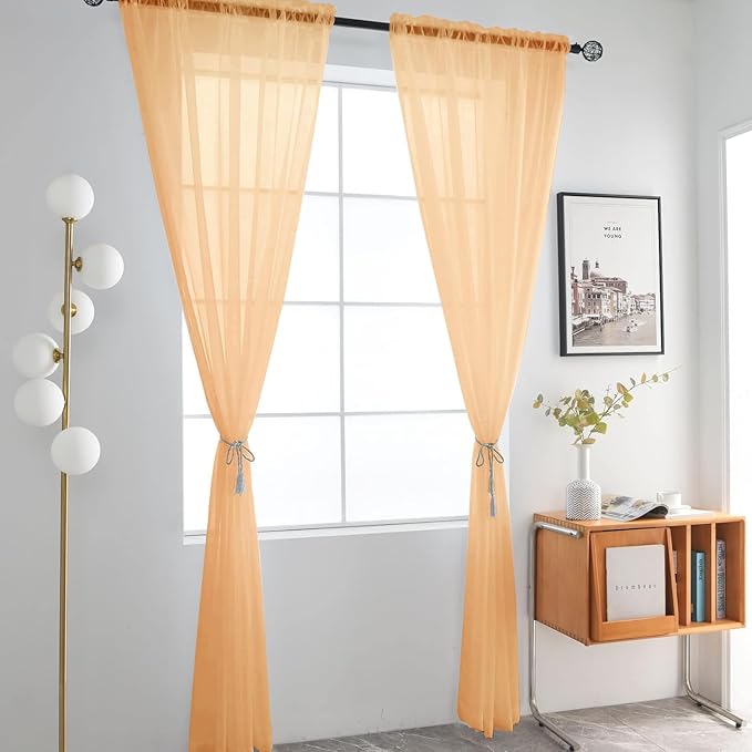 SpaceDresser Basic Rod Pocket Sheer Voile Window Curtain Panels White 1 Pair 2 Panels 42 Width 54 Inch Long for Kitchen Bedroom Children Living Room Yard(Beige,42 W x 54 L)