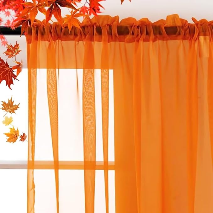 SpaceDresser Basic Rod Pocket Sheer Voile Window Curtain Panels White 1 Pair 2 Panels 38 Width 45 Inch Long for Kitchen Bedroom Children Living Room Yard(Orange,38 W x 45 L)