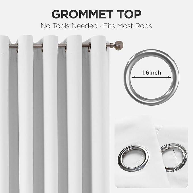 Joydeco Blackout Patio Sliding Door Curtains 96 Inches Long, Grommet Privacy Room Divider Curtains, Extra Wide Thermal Blackout Drapes for Bedroom Living Room (Pure White, 60Wx96L, 1 Panel)