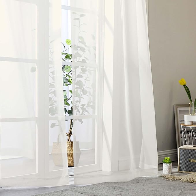 Ivory Sheer Curtains 84 Inches Long 2 Panels Set for Bedroom Living Room, Soft Airy Light Filtering Modern Solid Rod Pocket Drapes Window Treatments, Ivory, Each 59" W x 84" L