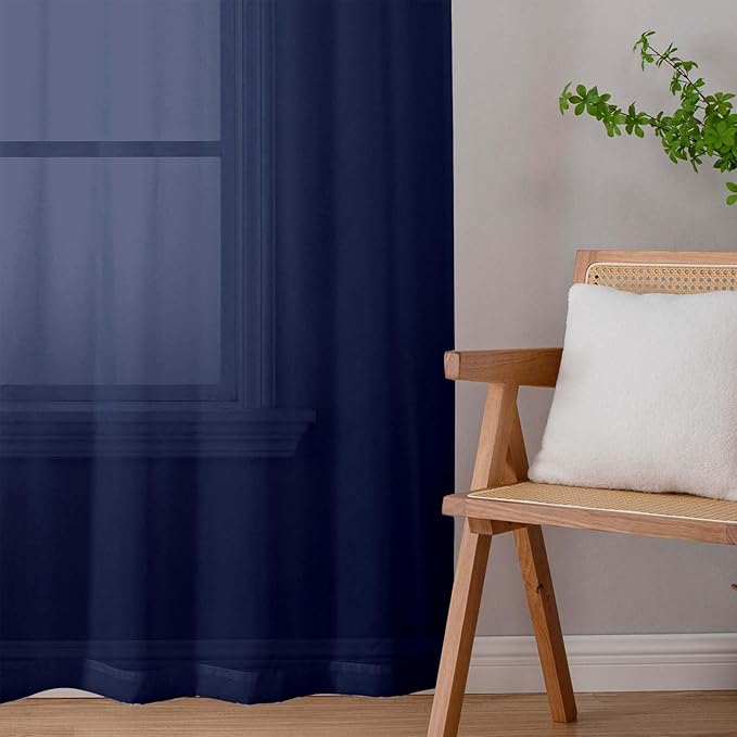 Sheer Navy Blue Curtains for Bedroom Living Room 54 Inch Length 2 Panels Set, Solid Soft Airy Light Filtering Window Treatments, Modern Rod Pocket Drapes, Navy Blue, 42" Wx54 L Inches