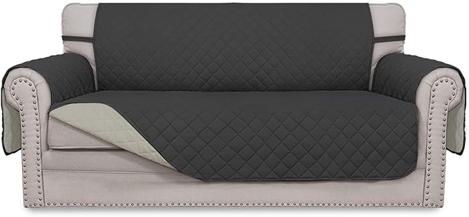 Easy-Going Sofa Slipcover Reversible Loveseat Sofa Cover Couch Cover for 2 Cushion Couch Furniture Protector with Elastic Straps for Pets Kids Dog Cat (Oversized Loveseat, Darkgray/Beige)