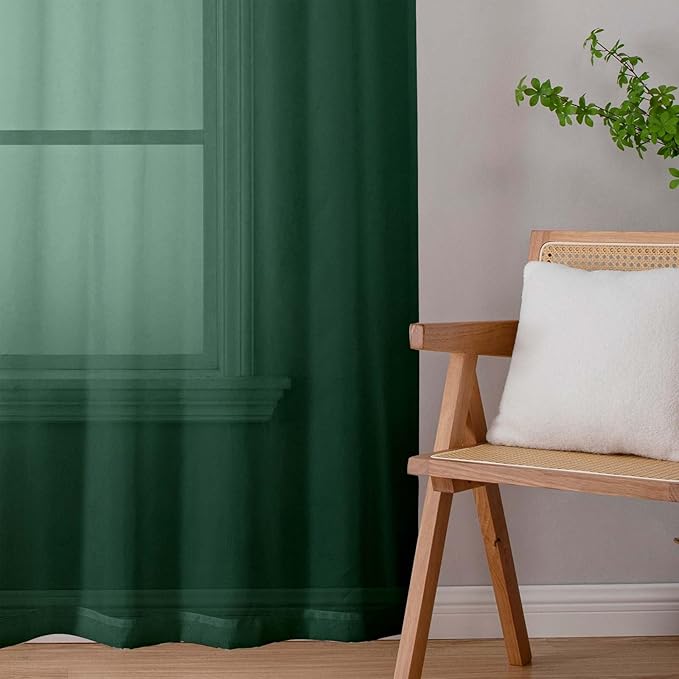 Sheer Hunter Green Curtains for Bedroom Living Room 63 Inch Length 2 Panels, Airy Soft Light Filtering Sheer Dining Room Curtains, Modern Rod Pocket Drapes, Hunter Green, Each 42"Wx63"L Inch