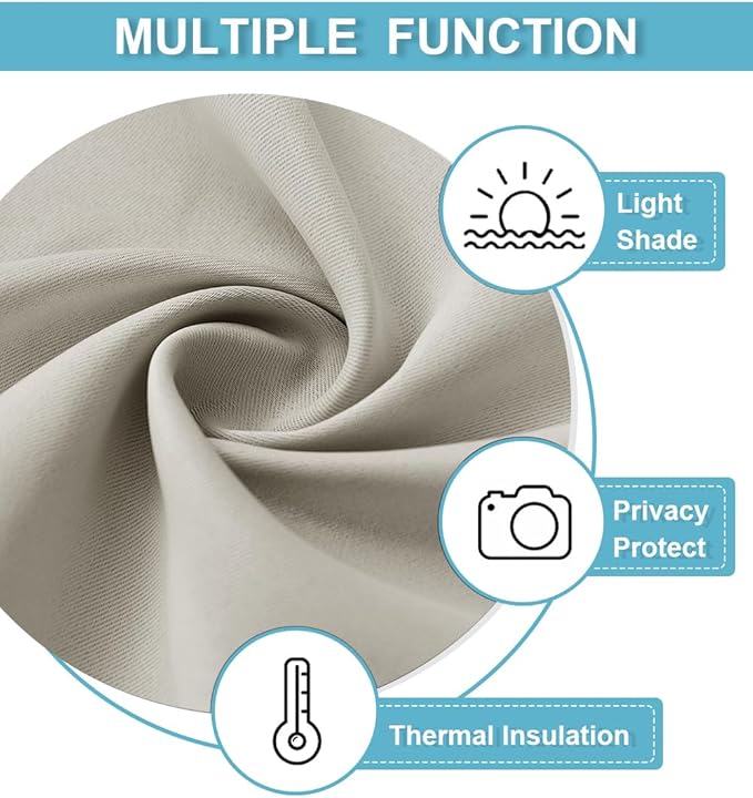 RYB HOME Short Curtains for Bedroom, Room Darkening Insulated Summer Heat Light UV Blocking Energy Saving Drapes for Nursery, Width 34 by Length 45, Natural, Set of 2