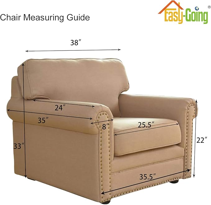 Easy-Going Stretch Chair Sofa Slipcover 1-Piece Couch Sofa Cover Furniture Protector Soft with Elastic Bottom for Kids, Pet. Spandex Jacquard Fabric Small Checks (Chair, Tan)
