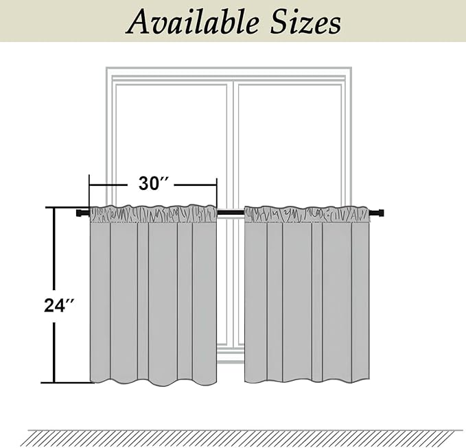 Simplebrand Ava Stone Blue Short 24 Inches Blackout Curtain 2 Panels Set, Half Window Rod Pocket Privacy Curtain Tiers for Kitchen, Curtains Blackout for Bathroom Shades, W30 x L24 Inch, Stone Blue