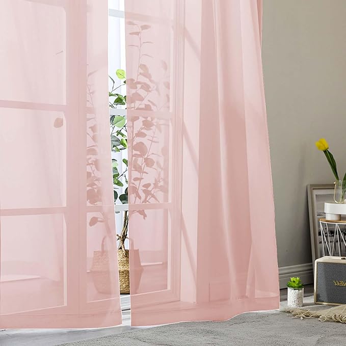 Extra Long Sheer Blush Curtains for Bedroom Living Room 120 Inches Long 2 Panels Set, Solid Soft Light Filtering Rod Pocket Sheer Window Curtains, Blush, Each 42" Wx120 L Inch
