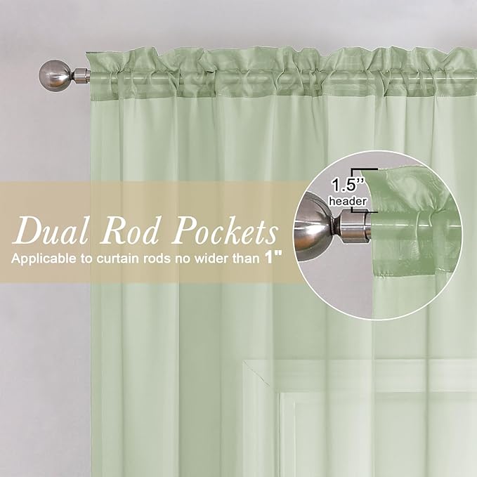 Lecloud Light Green Sheer Curtains 78 Inches Long 2 Panels, Modern Light Filtering Breathable Curtain, Gauzy Stylish Home Decor Drapes with Rod Pocket for Living Room Bedroom, Each 42" W x 78" L