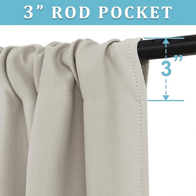RYB HOME Curtains for Bedroom Living Room 63 inches Long, Thermal Insulated Privacy Rod Pocket Drapes for Nursery Office Home Theater, Width 34 by Length 63, Natural, 2 Panels