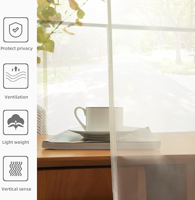 youleyar Solid Sheer Rod Pocket Curtain Voile Draperies 2 Panels White Beige Black Grey Coffee 70 Inch Width 108 Inch Long 1 Pair for Kitchen Bedroom Children Living Room Yard(Ivory,70Wｘ108L)
