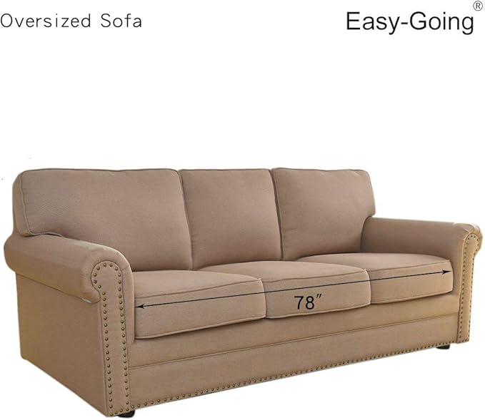 Easy-Going Stretch Oversized Sofa Slipcover 1-Piece Sofa Cover Furniture Protector Couch Soft with Elastic Bottom for Kids, Polyester Spandex Jacquard Fabric Small Checks Camel