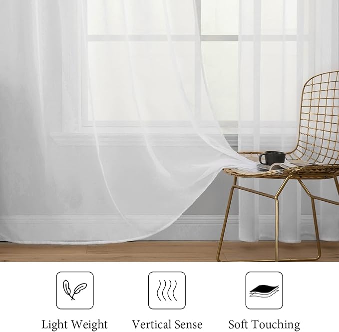 MIULEE 2 Panels Solid Color White Sheer Window Curtains Elegant Window Voile Panels/Drapes/Treatment for Bedroom Living Room (54 X 112 Inches White)