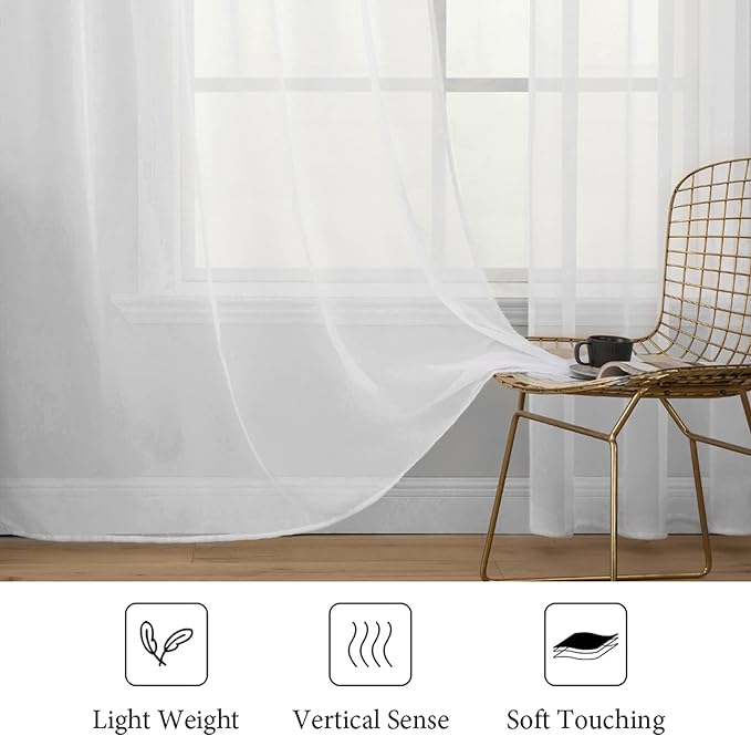 MIULEE 2 Panels Solid Color White Sheer Window Curtains Elegant Window Voile Panels/Drapes/Treatment for Bedroom Living Room (54 X 64 Inches White)