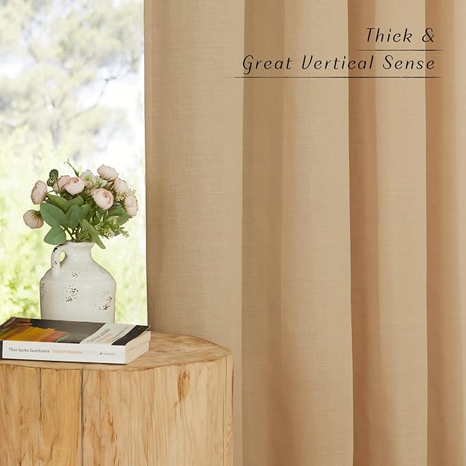 NICETOWN Living Room Curtains 84 inch Long Linen Blend, Grommet Privacy Added Thick Flax Semi Sheer Not See Through Window Curtains & Drapes for Bedroom/Farmhouse, Burlap, W55 x L84, 2 Panels