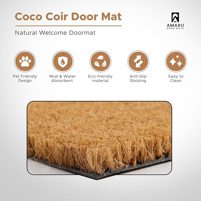 Hi-Bye Cat - 24"x36" - Coir Door Mat with Heavy Duty Backing - Welcome Mats for Entryway, Porch - Anti-Slip PVC & Coconut Fiber Surface - Natural Home Accessories, Minimalist Original Design