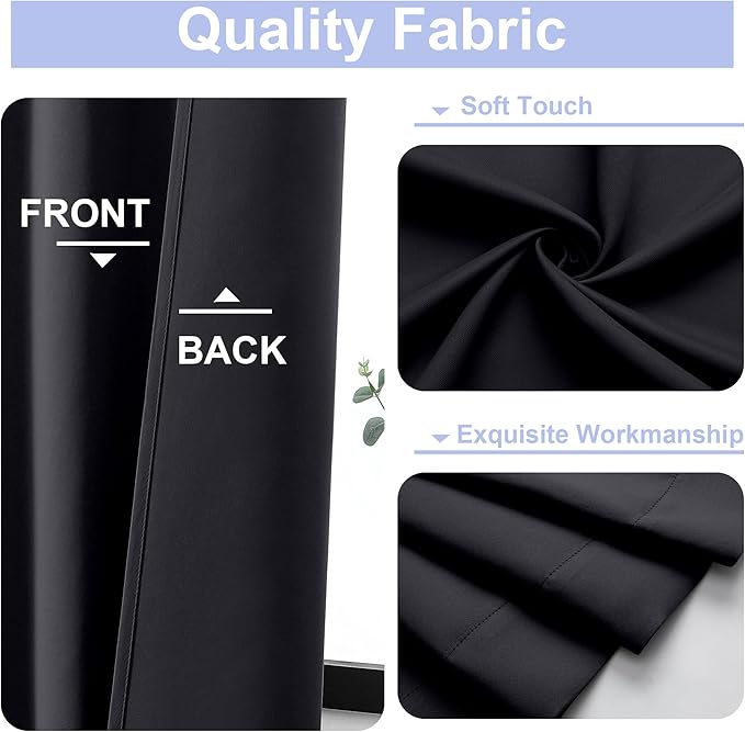 Simplebrand Ava Black Short 30 Inches Blackout Curtain 2 Panels Set, Half Window Rod Pocket Privacy Curtain Tiers for Kitchen, Curtains Blackout for Bathroom Shades, W30 x L30 Inch, Black