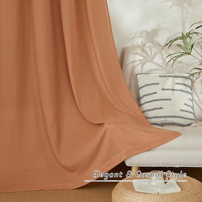 NICETOWN Rustic Linen 144 inch Long Curtains for Living Room, Grommet Privacy Added Thick Linen Weave with Light Filter Window Curtains & Drapes for Bedroom, Burnt Orange, W55 x L144, 2 Panels