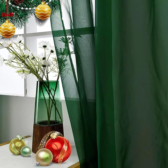 SpaceDresser Basic Rod Pocket Sheer Voile Window Curtain Panels White 1 Pair 2 Panels 42 Width 63 Inch Long for Kitchen Bedroom Children Living Room Yard(Foliage Green,42 W x 63 L)